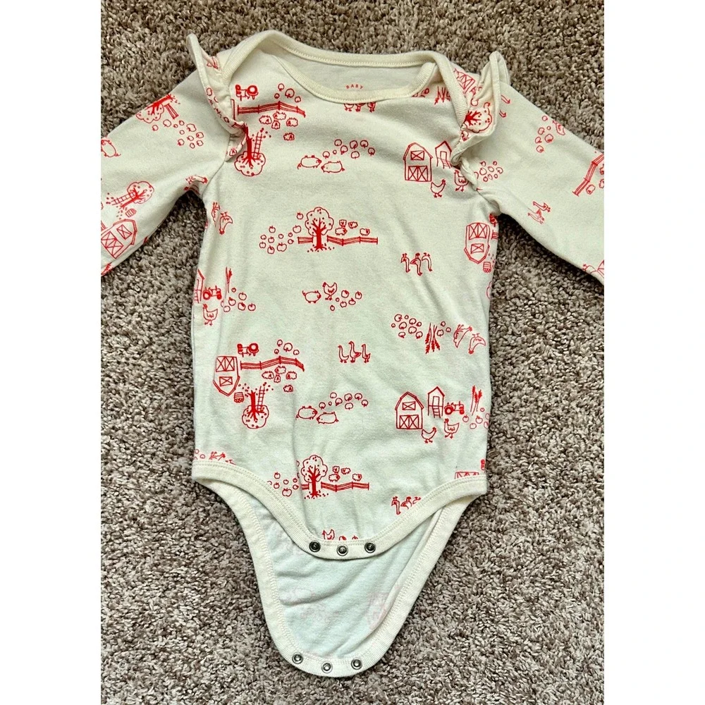 Cat & Jack‎ Baby Girl Farm Bodysuit and Apple Suspender Skirt Set 18M Navy Cream